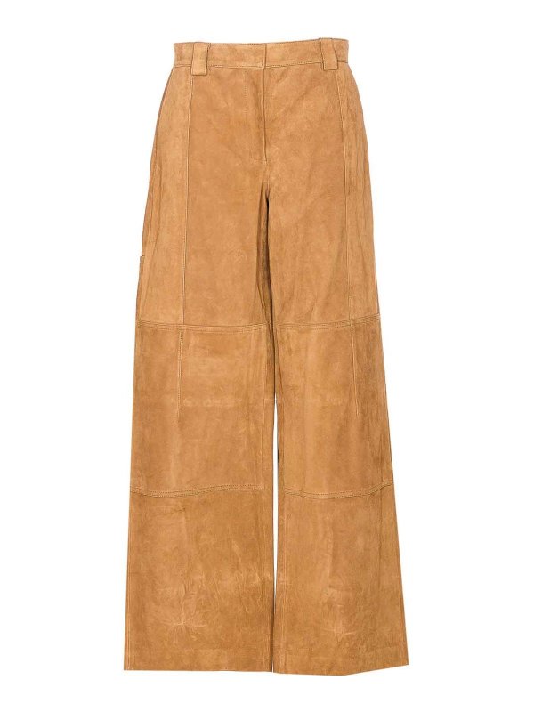 TORY BURCH: leather trousers - Beige suede pants