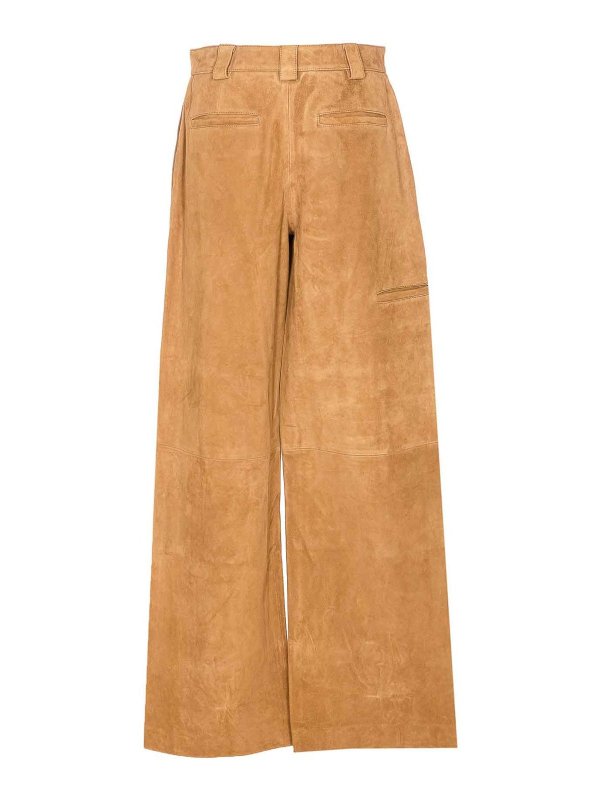 TORY BURCH: leather trousers online - Beige suede pants