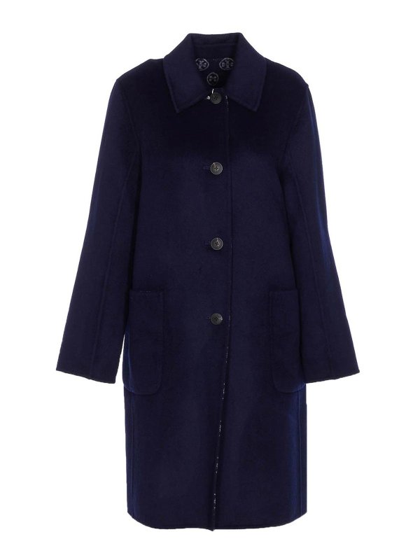TORY BURCH: short coats - Blue Reversible Coat