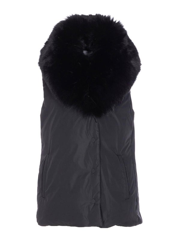YVES SALOMON: padded jackets - Black Padded Vest Frontal Buttons Closure