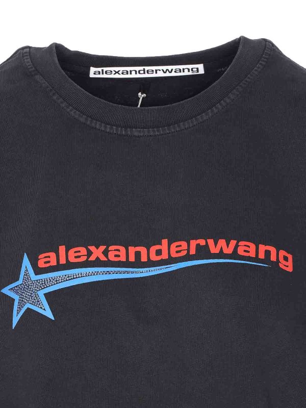 T-shirt del logo nero lavata shop online: ALEXANDER WANG