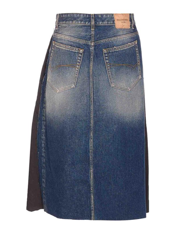 BALENCIAGA: Knee length skirts & Midi online - Denim And Black Hybrid Pleated Skirt