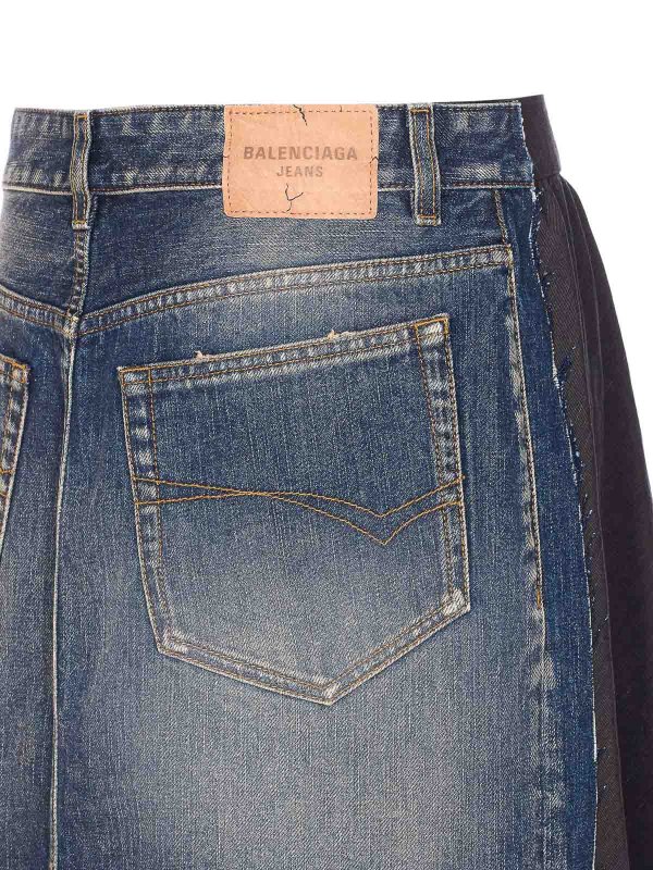 The Best Shops BALENCIAGA: Knee length skirts & Midi - Denim And Black Hybrid Pleated Skirt