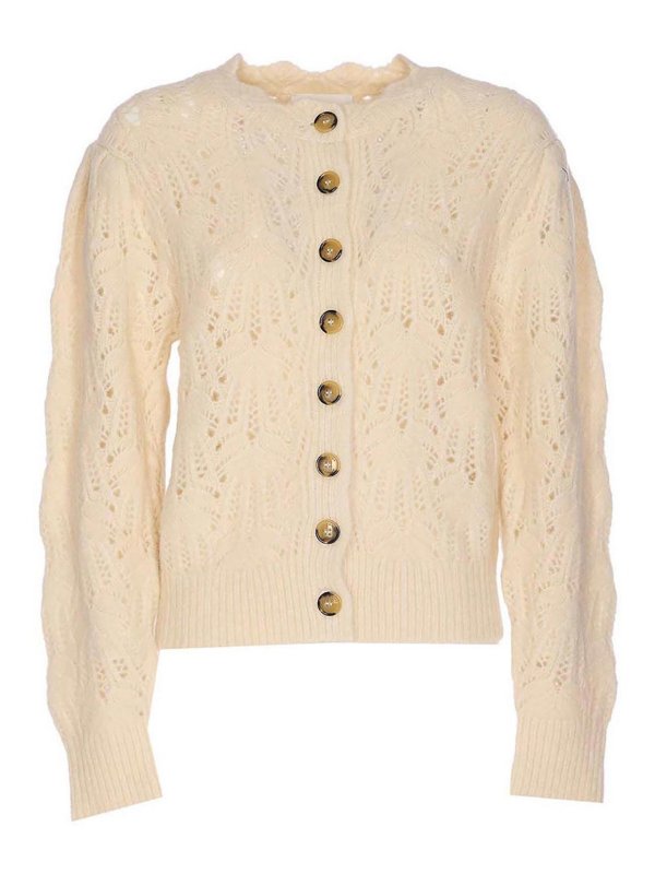 Isabel Marant Etoile: cardigans - Etoile White Knitted Cardigan Buttons Closure