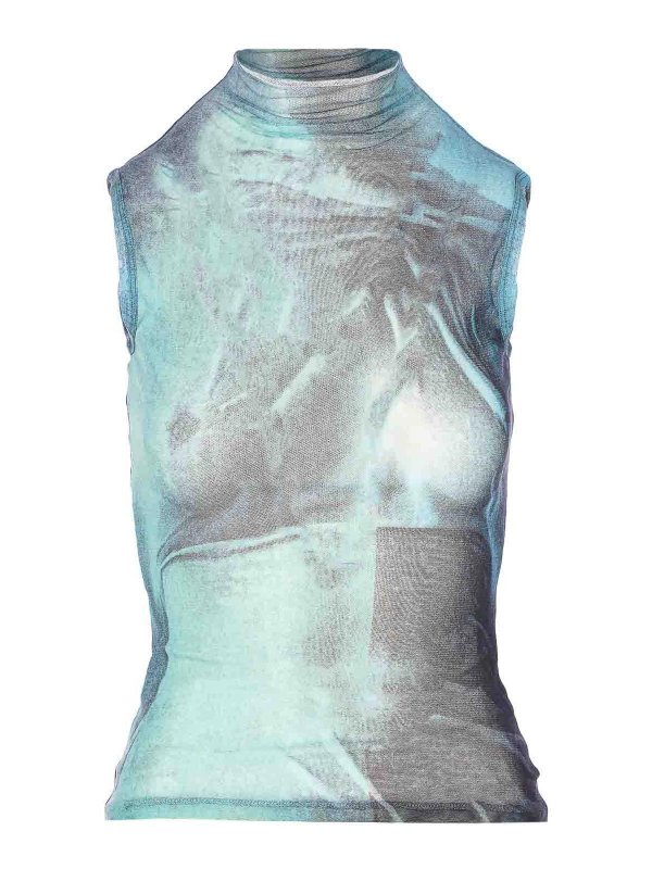 JEAN PAUL GAULTIER: Tops & Tank tops - Light Blue Mesh High Neck Top