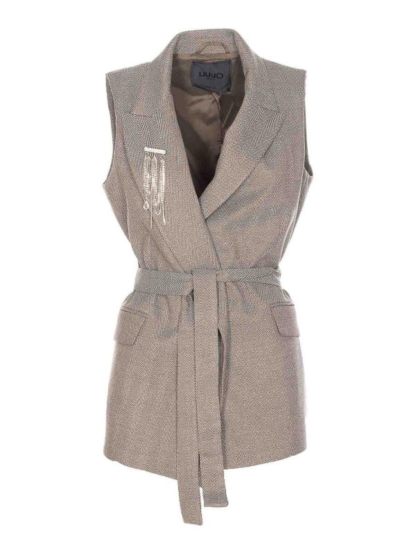 Liu Jo: vests - Grey Vest Belt Closure