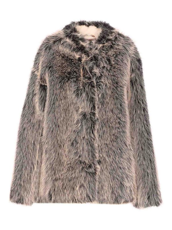 PATRIZIA PEPE: Fur & Shearling Coats - Grey Fuax Fur Coat