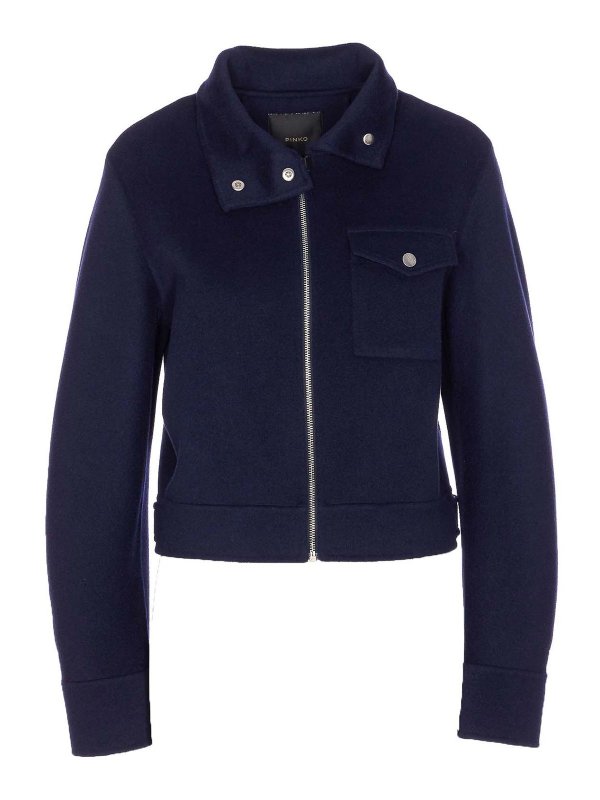 Pinko: casual jackets - Blue Grissino Jacket Frontal Zip Closure