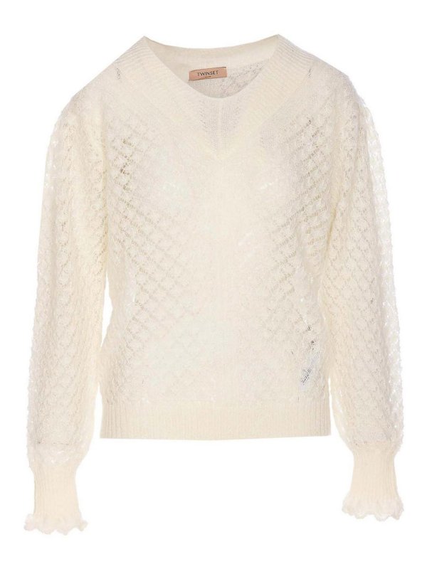 TWINSET: maglia collo rotondo - Pullover bianco