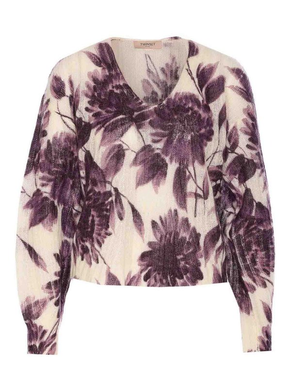 TWINSET: crew necks - Purple And White Sweater