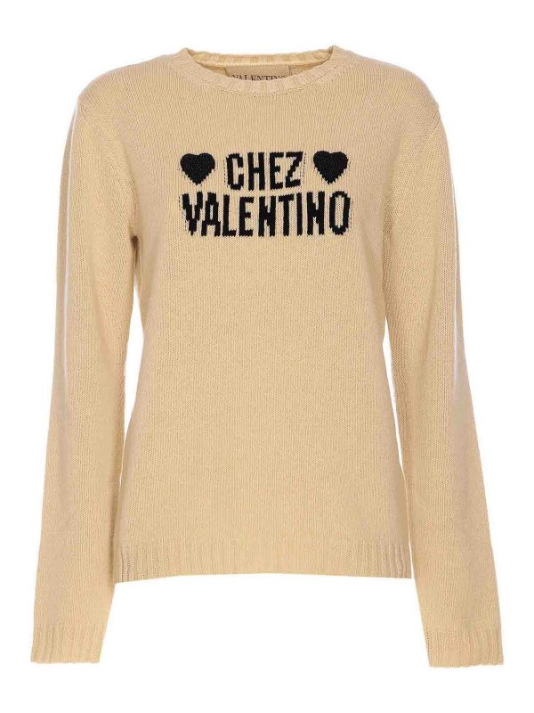 VALENTINO GARAVANI: Strickpullover mit Rundhalsausschnitt - Rundhalspullover - Beige
