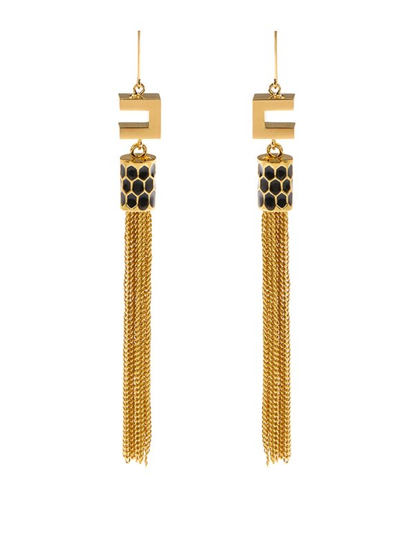 ELISABETTA FRANCHI: Earrings - Gold Pendant Earrings Logo
