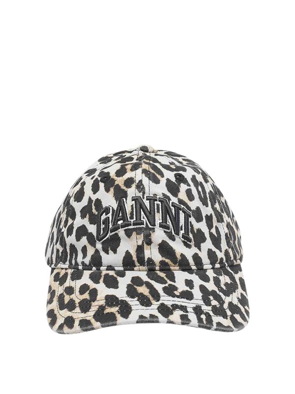 GANNI: hats & caps - Brown  Logo Animalier Baseball Cap