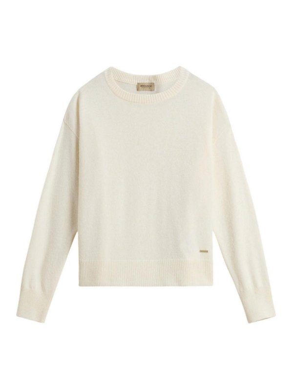 WOOLRICH: Strickpullover mit Rundhalsausschnitt - Rundhalspullover - Weiß