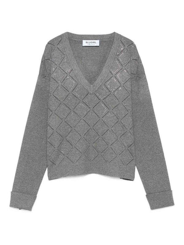BLUGIRL: Turtlenecks & Polo necks - Geometric V-Neck Sweater