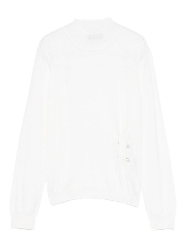 Liu Jo: Strickpullover mit Rundhalsausschnitt - Rundhalspullover - Creme