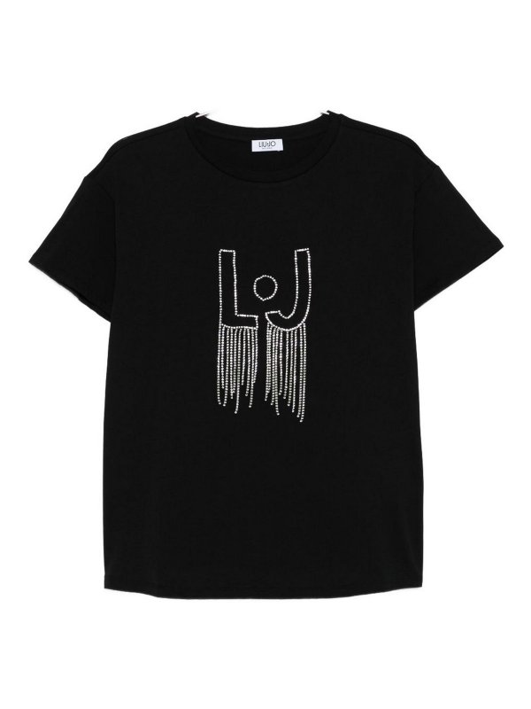 Liu Jo: crew necks - Crew Neck T-Shirt With Rhinestones