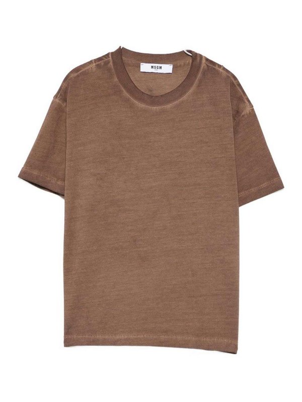 m.s.g.m.: t-shirts - Brown Cotton T-Shirt With Logo