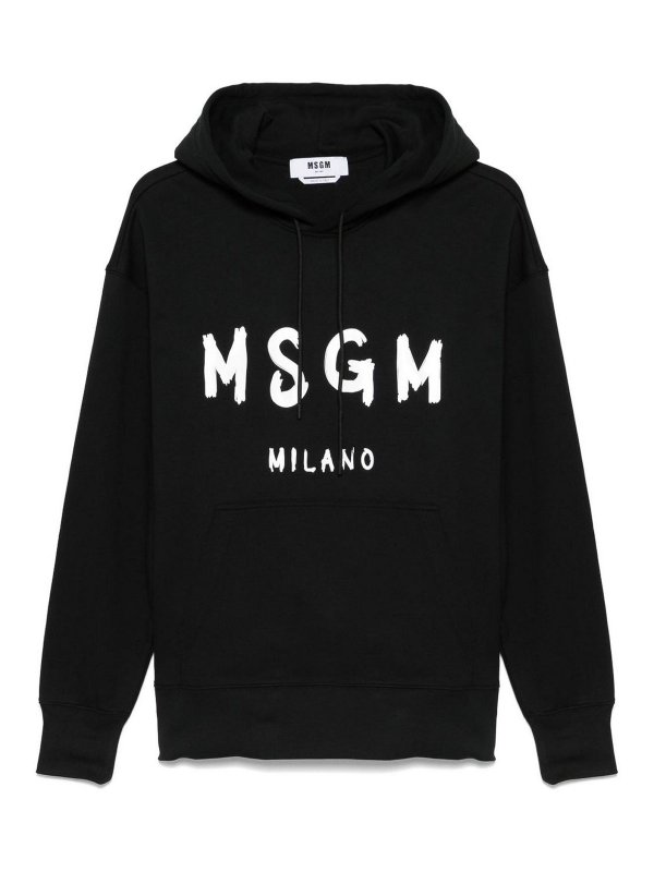 m.s.g.m.: crew necks - Black Cotton Crewneck Sweatshirt With Logo
