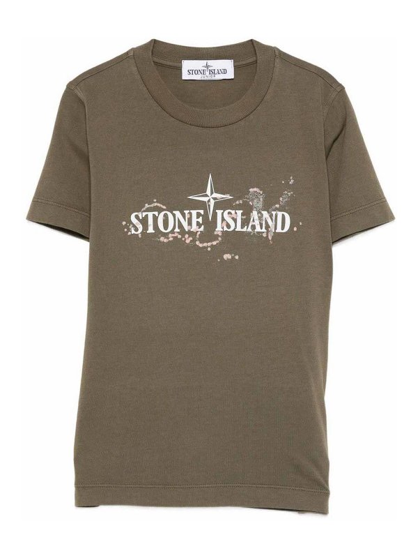 STONE ISLAND: t-shirt - T-shirt di cotone con stampa