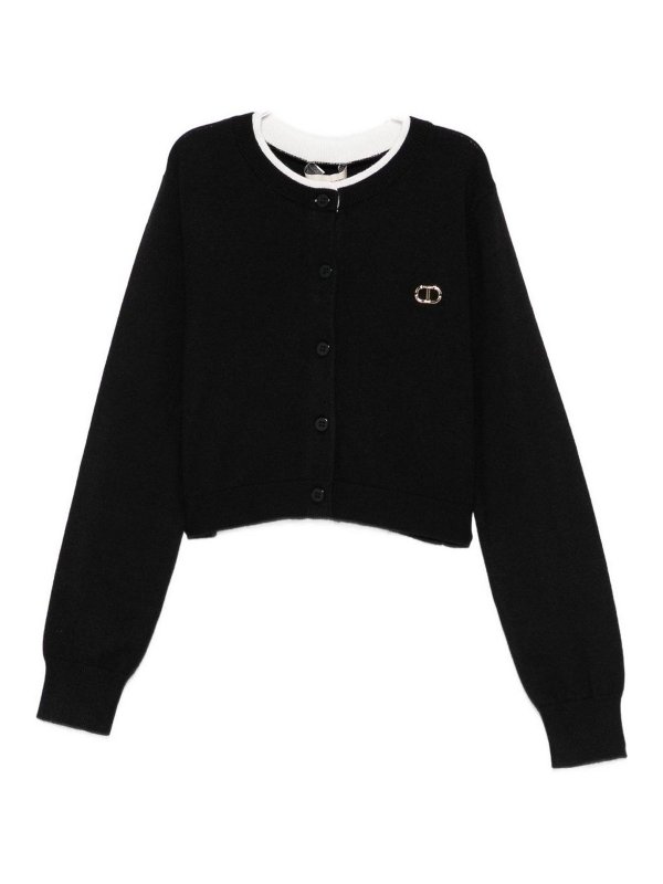 TWINSET: cardigans - Black Cardigan With Logo