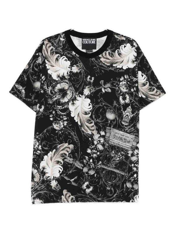 VERSACE JEANS: t-shirts - T-Shirt With Baroque Print