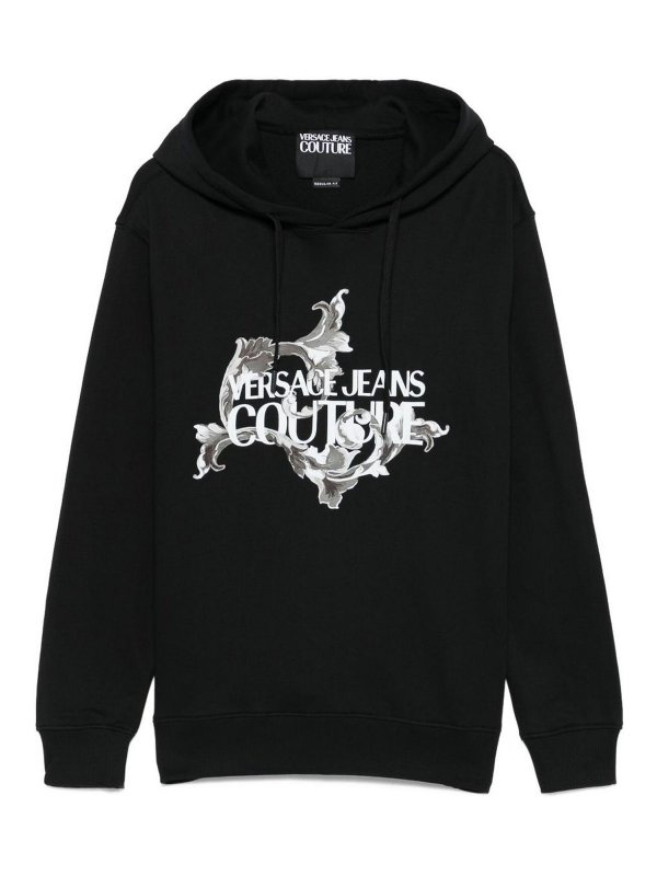 VERSACE JEANS: Sweatshirts & Sweaters - Black Cotton Hoodie With Logo