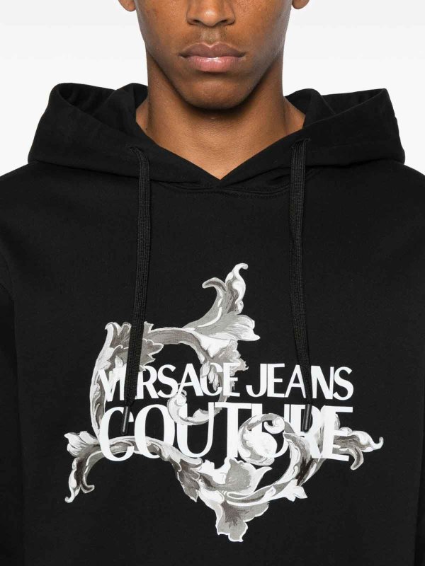 The Best Shops VERSACE JEANS: Sweatshirts & Sweaters - Black Cotton Hoodie With Logo
