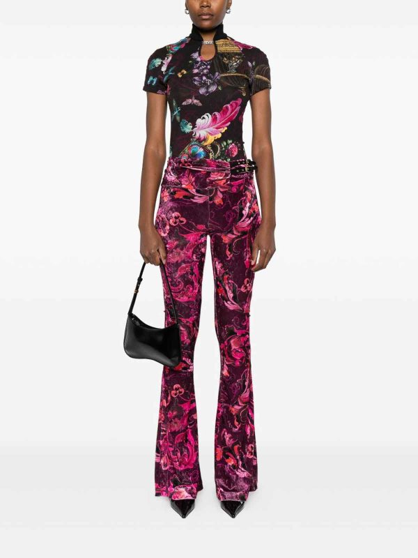 VERSACE JEANS: casual trousers online - Print Velvet Flare Pants