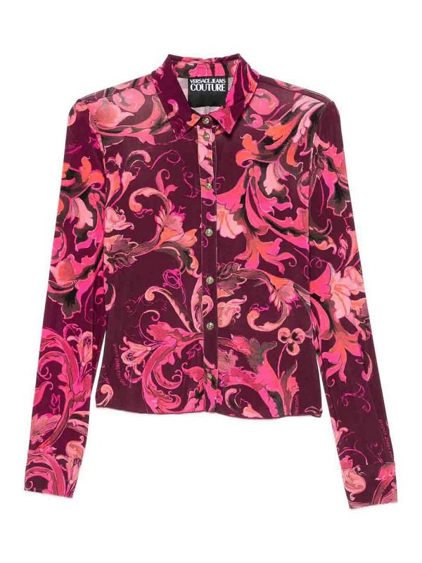 VERSACE JEANS: shirts - Burgundy Baroque Print Shirt