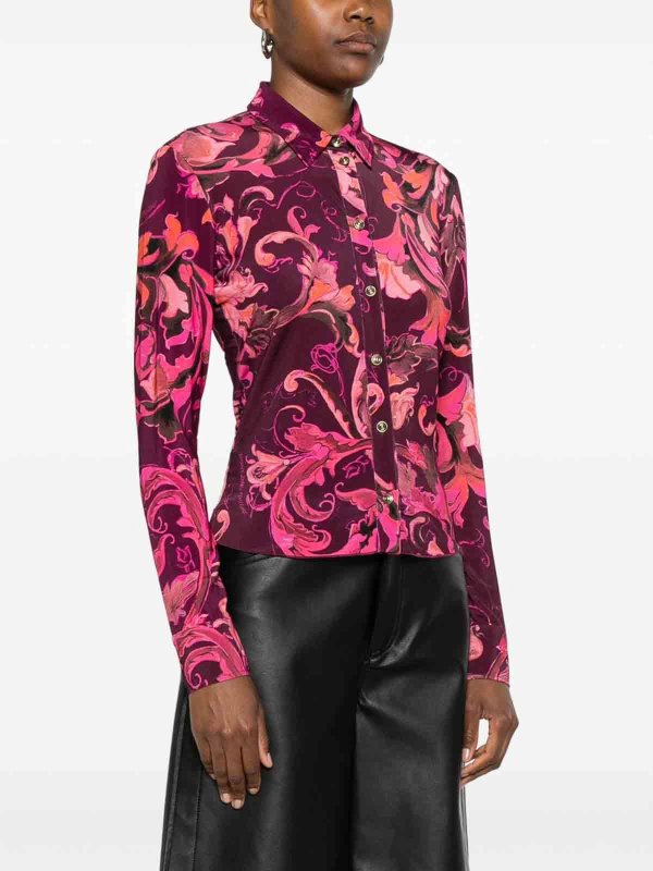 The Best Shops VERSACE JEANS: shirts - Burgundy Baroque Print Shirt