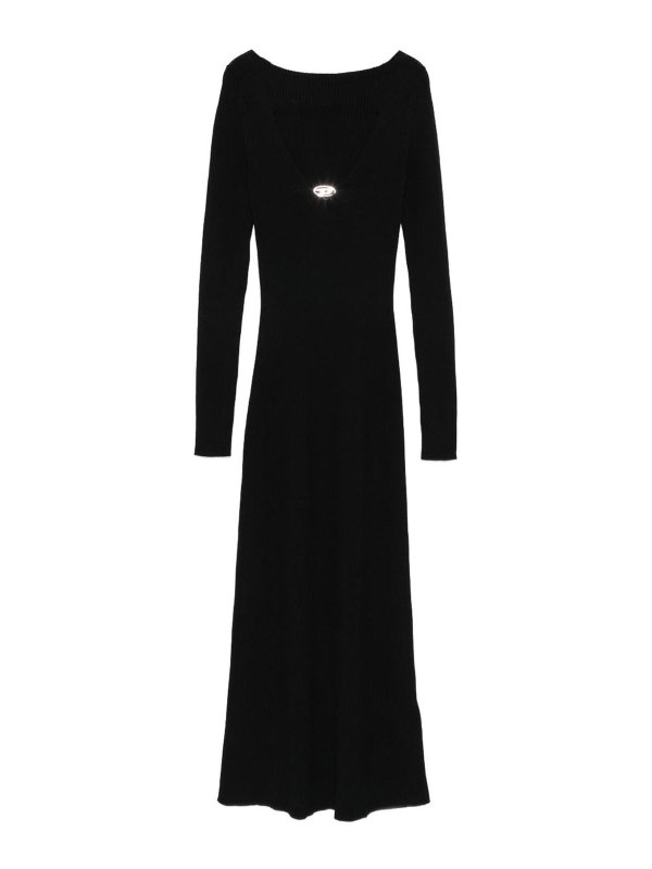 DIESEL: knee length dresses - V-Neck Cut-Out Midi Dress
