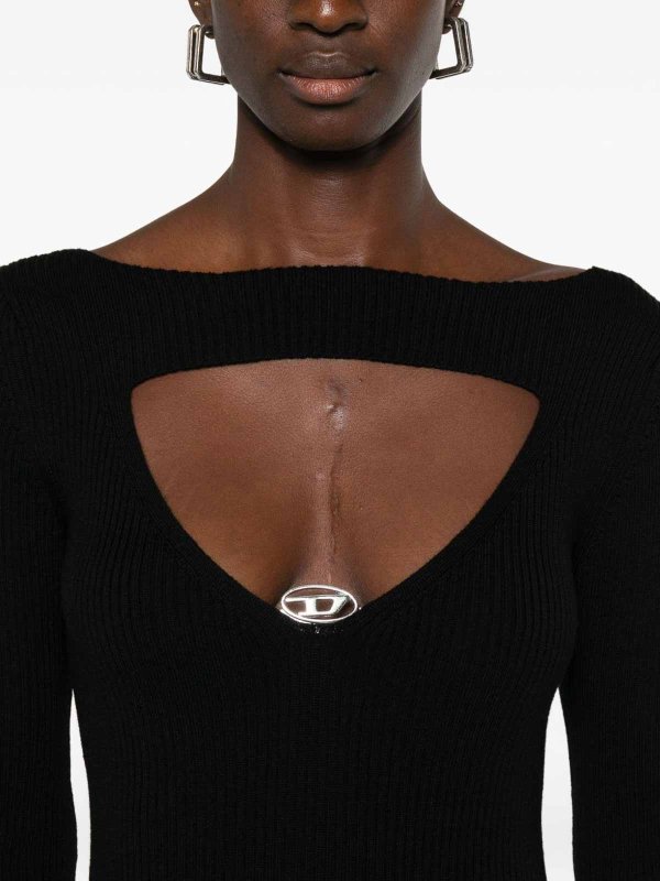 DIESEL: knee length dresses online - V-Neck Cut-Out Midi Dress