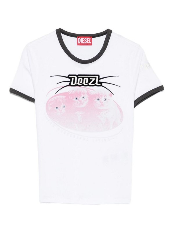 DIESEL: t-shirts - White Cotton T-Shirt With Print