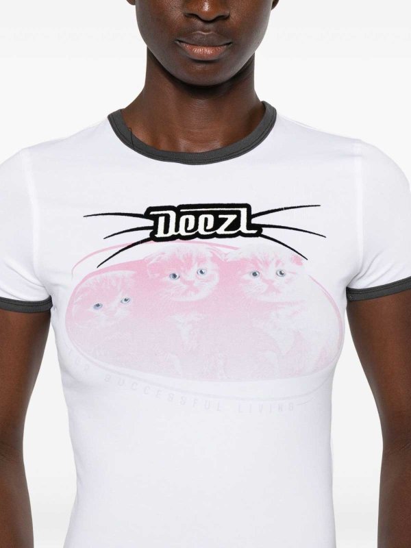 DIESEL: t-shirts online - White Cotton T-Shirt With Print