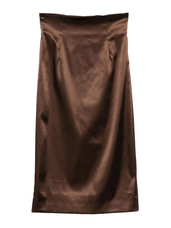 DOLCE & GABBANA: Knee length skirts & Midi - Brown Satin Midi Skirt