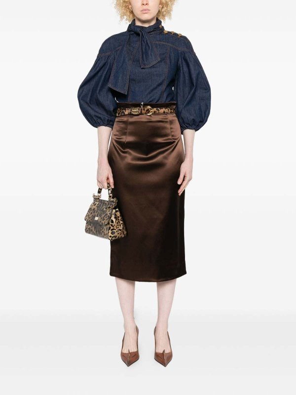 The Best Shops DOLCE & GABBANA: Knee length skirts & Midi - Brown Satin Midi Skirt