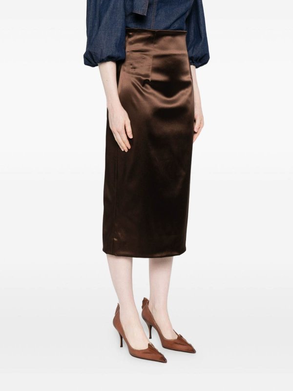 Brown Satin Midi Skirt shop online: DOLCE & GABBANA