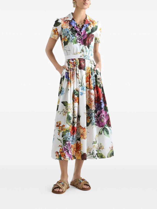 The Best Shops DOLCE & GABBANA: knee length dresses - Midi Dress With A Floral Bouquet Print