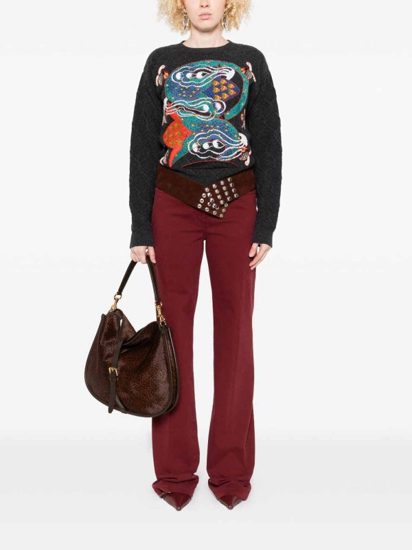 ETRO: bootcut jeans online - Burgundy Stretch Cotton Jeans