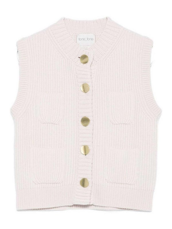 FORTE FORTE: Strickpullover mit Rundhalsausschnitt - Rundhalspullover - Weiß