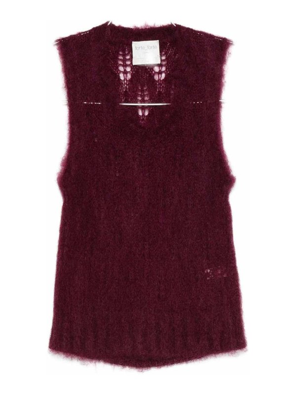 FORTE FORTE: Strickpullover mit Rundhalsausschnitt - Rundhalspullover - Dunkelrot