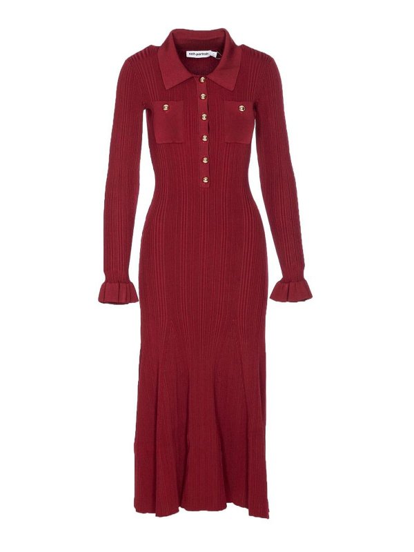 Self Portrait: knee length dresses - Ribbed Midi Dress