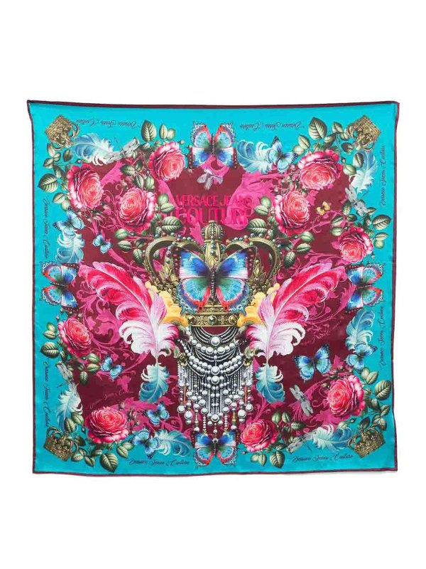 VERSACE JEANS: scarves - Scarf With Crown And Butterfly Print