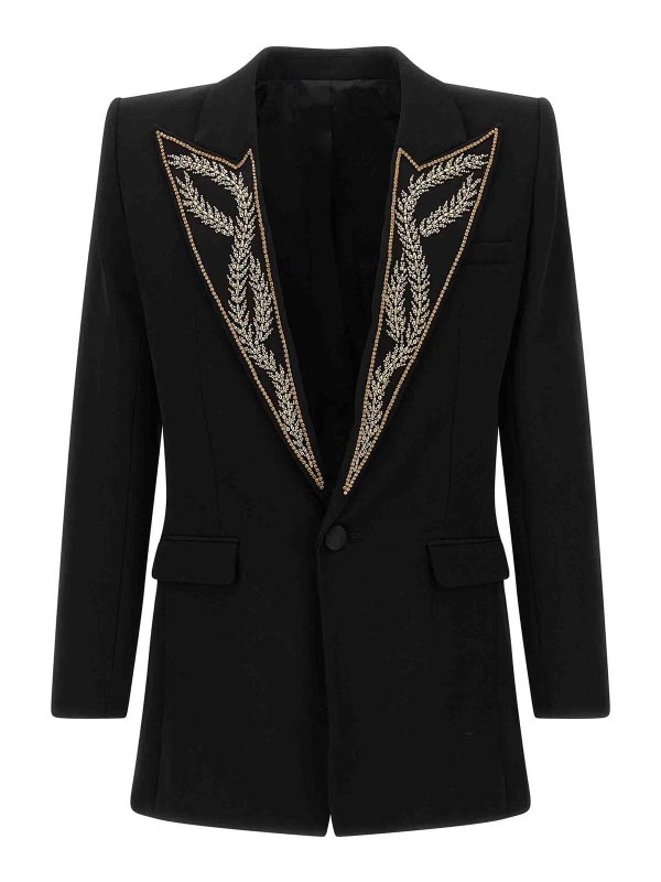 Balmain: blazers - Leaf Embroidery Blazer