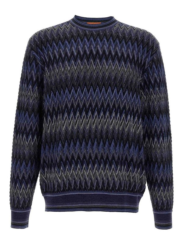 MISSONI: Strickpullover mit Rundhalsausschnitt - Rundhalspullover - Blau