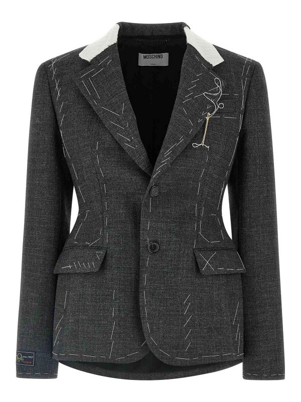 MOSCHINO: blazers - Embroidered Canvas Blazer