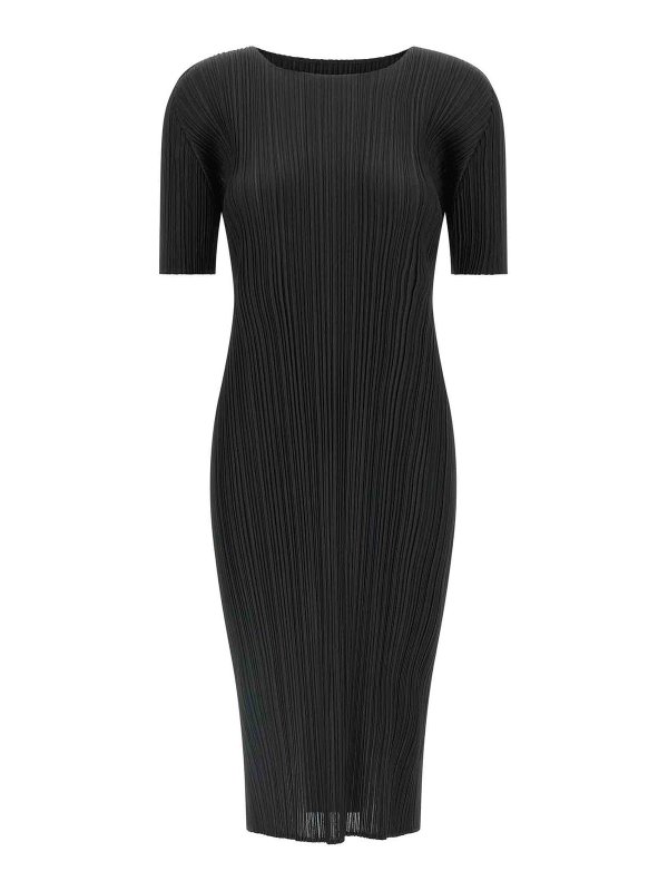 PLEATS PLEASE ISSEY MIYAKE: ニーレングスドレス - 膝丈ドレス - 黒