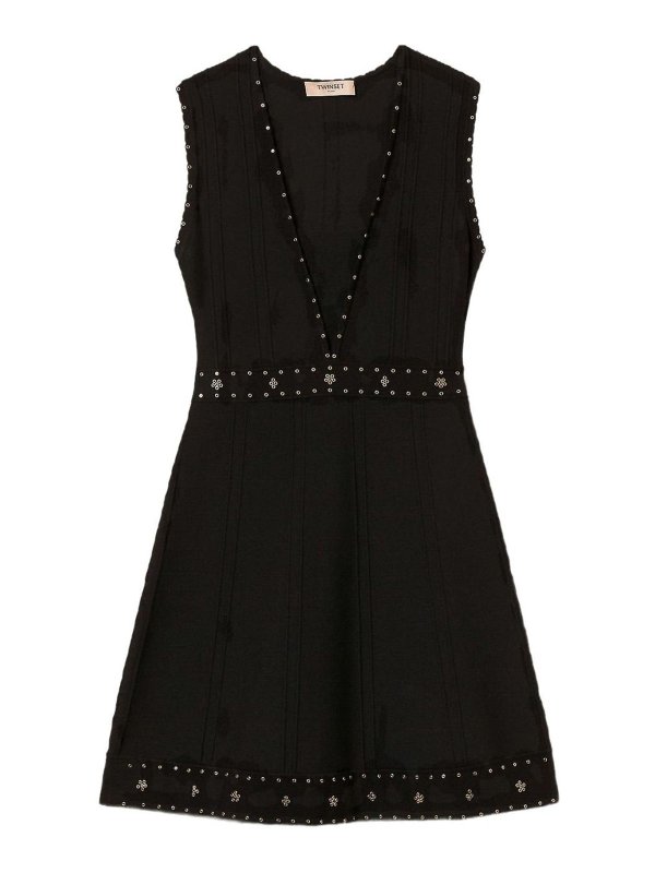 TWINSET: knee length dresses - Short dress with rhinestones