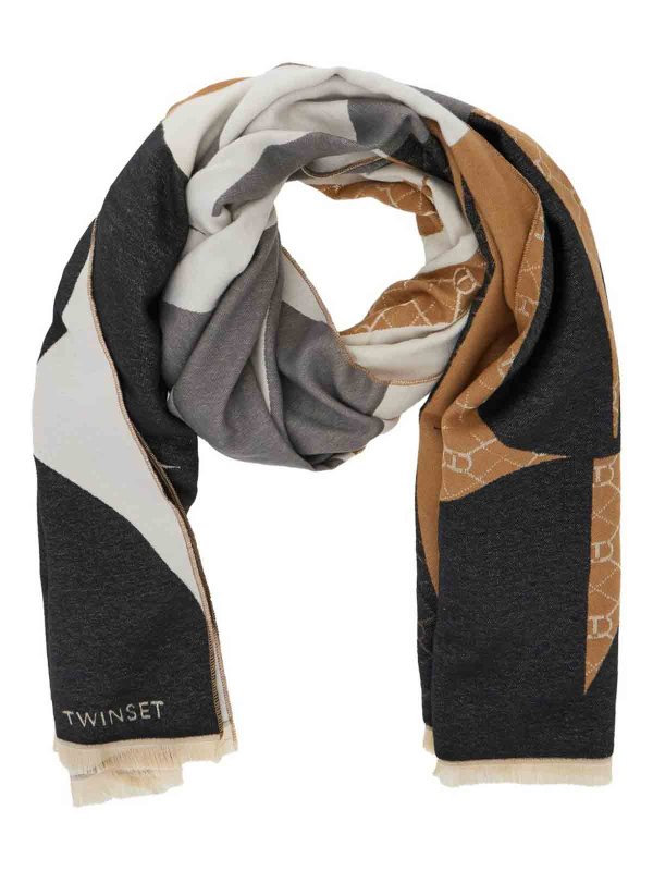 The Best Shops TWINSET: scarves - Scarf with geometric motif and fringes